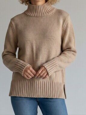 J. Crew Women's Cotton Turtleneck Sweater in Camel M